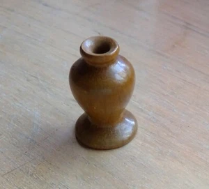 miniature wooden vase 2" brown stain glossy footed dollhouse - Picture 1 of 7