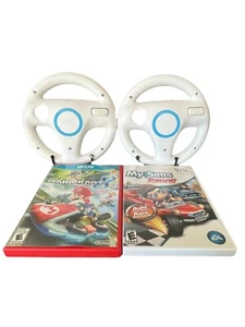 Nintendo Wii U Games Mario Kart 8 & My Sims Racing Wii W/ Driving Wheels Retro - Picture 1 of 7