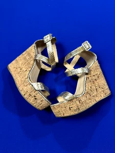 Guiseppe Zanotti women’s silver snakeskin print cork wedge sandals SZ 38 - Picture 1 of 12