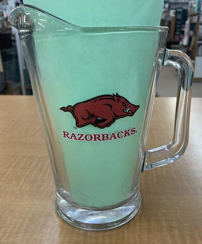 Glass Beer Pitcher Arkansas Razorbacks With Fight song With Arkansas Mug Cover