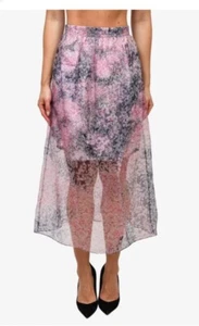 Carven Silk Organza Floral Layered Midi Skirt Pink XS - Picture 1 of 9
