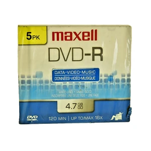 Maxell DVD-R New Sealed 5-pack Blank Media - 4.7 gb max 6 hr play - Picture 1 of 3