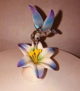 Blue Hummingbird on Lily Glass Figurine, Holiday Gift, Hummingbird Home Decor - Picture 1 of 9