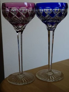 TWO VINTAGE ROEMER WINE GLASS CRYSTAL VAL SAINT LAMBERT COLORS BLUE AMETHYSTE - Picture 1 of 12