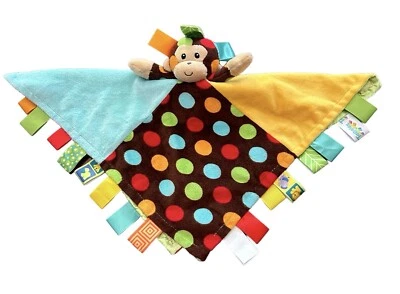 Защитное одеяло Taggies Brown Monkey Lovey Dovey с атласной задней панелью в горошек - Изображение 1 из 4