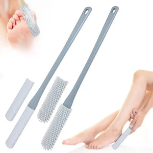 2Pack Toe Cleaning Brush, 15.7" Silicone Foot Scrubber with Long Handle, Grey - Picture 1 of 7