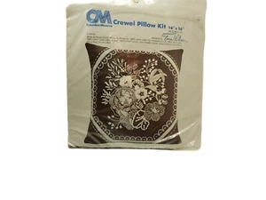 Vintage Erica Wilson 1980 Crewel Pillow kit white/brown7162CM Columbia Minerva  - Picture 1 of 6