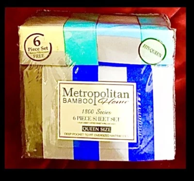 JUEGO DE SÁBANAS DE BAMBÚ METROPOLITANO 1800 hilos ct 6 piezas tamaño queen, 2 fundas de almohada gratis Foto 1 de 4