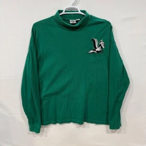 Vintage Acme Looney Tunes Pepe Le Pew Green Mock Neck Shirt Men L Embroidered - Picture 1 of 6
