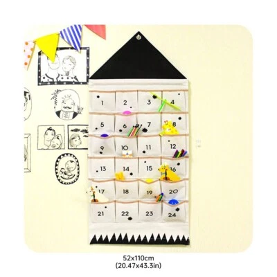 24 Pockets Hanging Bag Canvas Wall Hanging Storage Bag Digital Calendar - Image 1 of 4