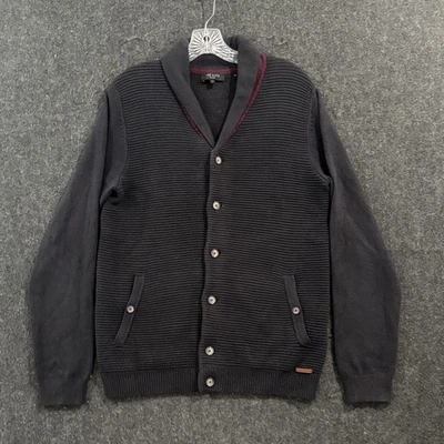 Ted Baker Cárdigan Suéter Para Hombre Gris Medio Chal Cuello Acanalado Lana Abuelo Foto 1 de 4
