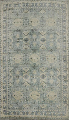 Handmade Transitional Beige & Light Blue Oushak Living Room Area Rug 7x10 Ft - Image 1 of 4