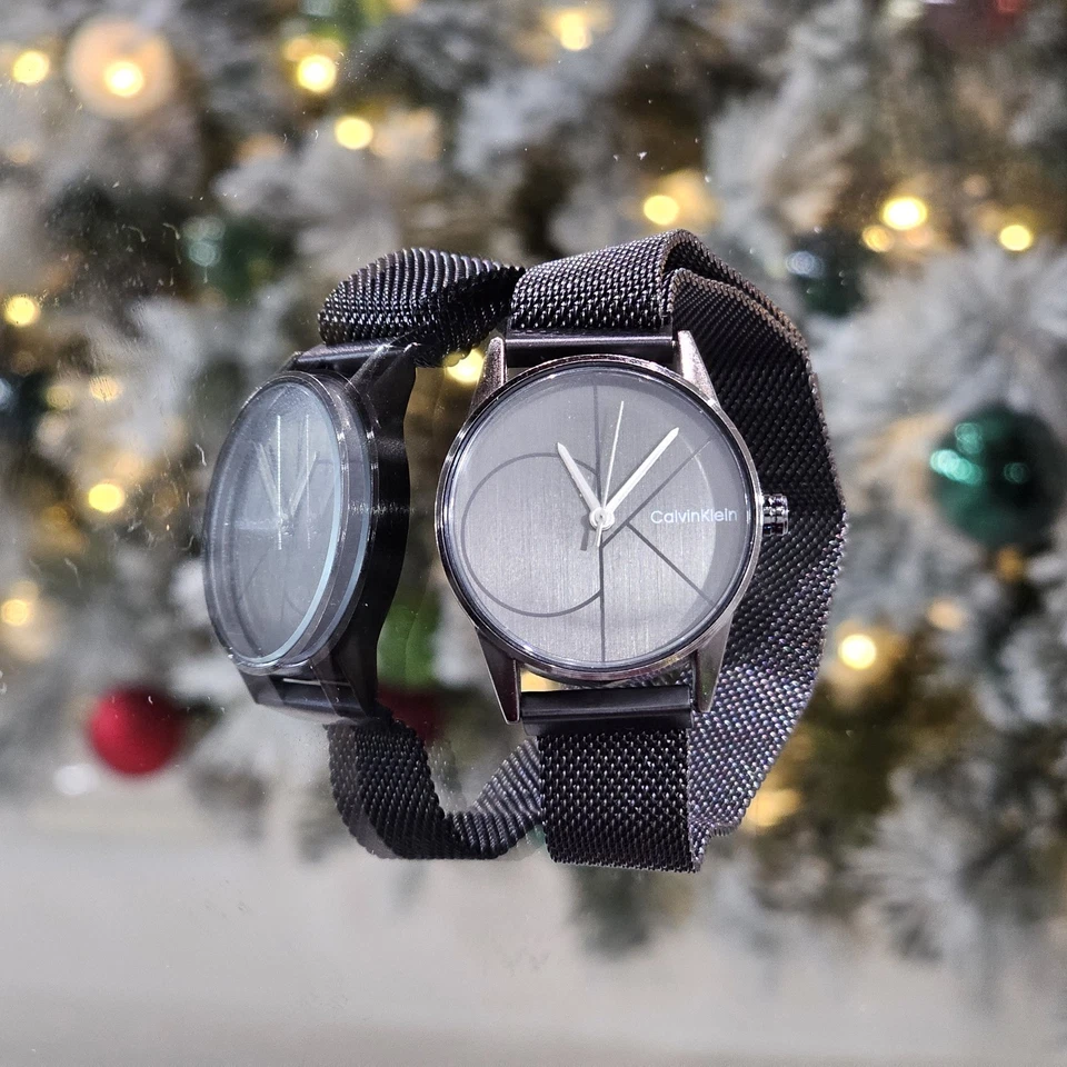 Reloj Ck Todo Acero Inoxidable Hecho en Suiza Mujer Esfera Negra Malla Pulsera Cuarzo Foto 1 de 4