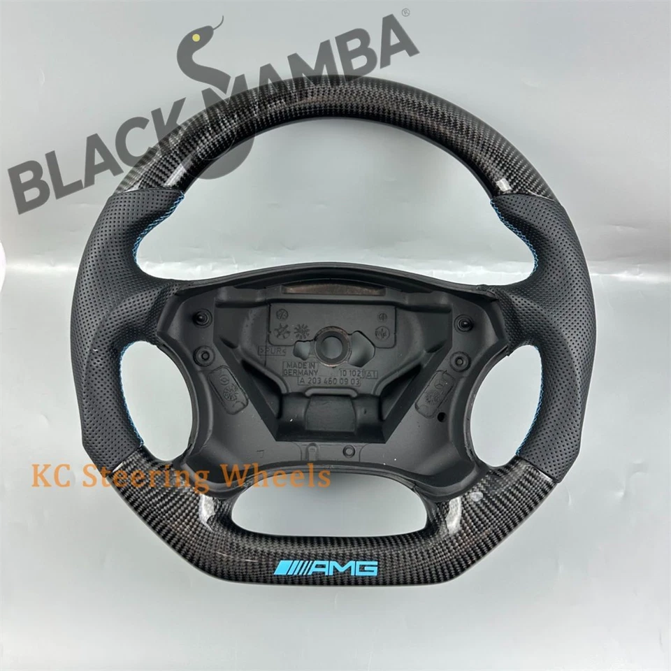 Black Carbon Fiber Leather Steering Wheel for 2002-2005 Mercedes-Benz C200 W203 - Image 1 of 4
