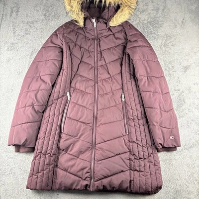 Tommy Hilfiger Mujer Chaqueta Larga Puffer Borgoña Capucha Cierre Cremallera Talla Mediana Foto 1 de 4