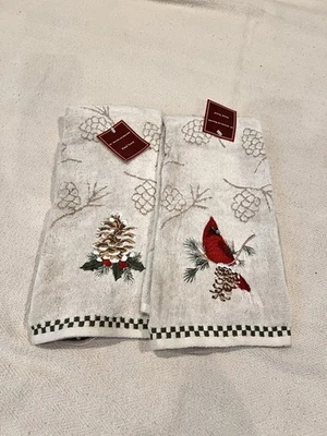 Toallas de mano de Navidad bordadas cuadradas de San Nicolás, 2, piña cardenal nuevas con etiquetas Foto 1 de 4