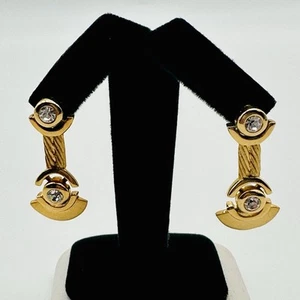 VTG 1980’s Egyptian Rope Cubic Zirconia Brushed Gold Tone Post Earrings Nautical - Picture 1 of 5