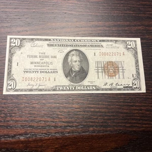 Fr. 1870-I 1929 $20 Federal Reserve Bank Note MINNEAPOLIS—solid condition - Picture 1 of 13