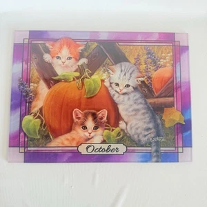 Jurgen Scholz GLASS PANES Cat Kitten Suncatcher Ready To Frame Months Calendar F - Imagen 1 de 5