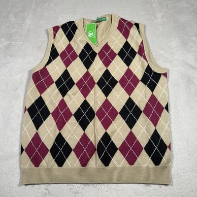 Chaleco Suéter Bragas de Golf para Hombres XL Rojo Negro Beige Argyle Mezcla de Lana Rendimiento Foto 1 de 4