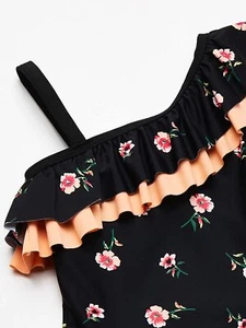 Kanu Surf Girls' Morgan Floral Ruffle 1-Shoulder 1-Piece Swimsuit, Floral, 8 - Picture 1 of 2