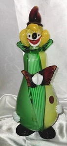 Vintage Murano Handblown Glass Clown Green Yellow Red 10" H Markings Noted - Picture 1 of 5