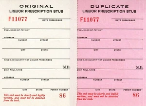 2 Vintage Prohibition Prescriptions Medical Booze Stubs Whiskey Antique Doctor - Picture 1 of 3