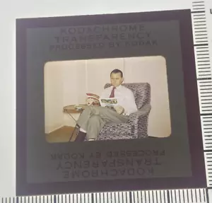 Vtg Red Kodachrome 35mm Slide 1950's Living Room Man A56-5 - Picture 1 of 4