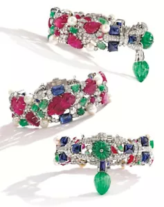 Carved Gemstone Tutti Frutti Tennis Bracelet Green Melon Teardrop Luxe Jewelry - Picture 1 of 1