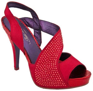POETIC LICENCE ROYAL OCCASION RED SIZ 6 SATIN SLINGBACK FORMAL PROM SHOES GEMS - Picture 1 of 4