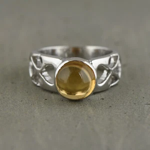 10mm Round Natural Yellow Citrine Sterling Silver Gemstone Ring Jewelry - Picture 1 of 3