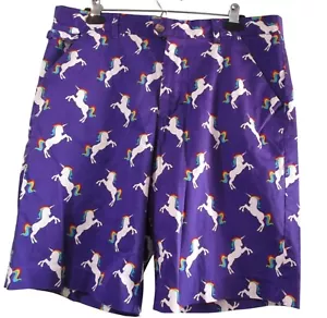 Pantalón Corto de Golf Royal & Awesome Para Hombres Estampado de Unicornio 36 Púrpura Blanco Arco Iris Algodón Usado en Excelente Condición - Imagen 1 de 15