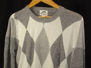 Slazenger Argyle Golf Sweater Gray White Diamond Long Sleeve Round Neck XL NWT - Picture 1 of 6