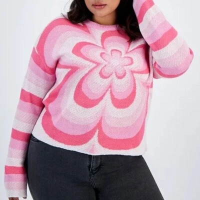 ¡NUEVO! Suéter Just Polly Floral Remolino Rosa Blanco Tejido Acrílico Plus 1X Precio de venta sugerido por el fabricante: $49 Foto 1 de 4
