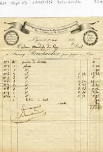 Dépt 69 - Lyon 25 Rue de l'Arbre Sec - Belle Entête d'un Fleuriste de 01/05/1837 - Picture 1 of 1