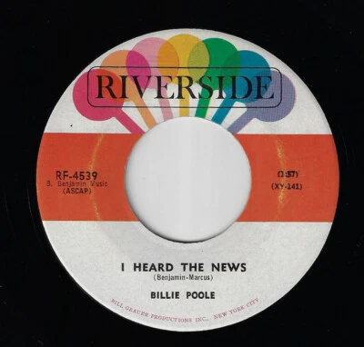 BILLIE POOLE - I Heard The News / Jet : RIVERSIDE Records 45   HEAR! - Image 1 of 2