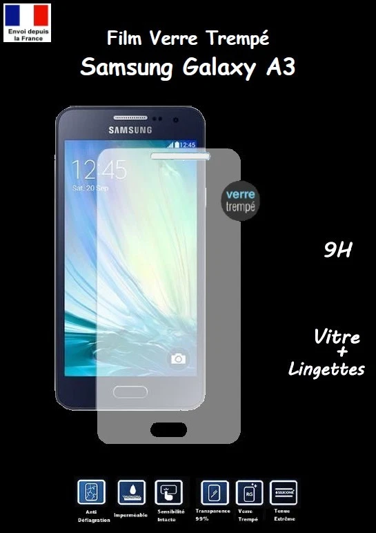 Film Vitre 9H Protection Ecran Verre Trempé Samsung Galaxy A3 A300 + Lingettes - Photo 1/1