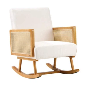 Oikiture Rocking Chair PE Rattan Beige - Picture 1 of 8
