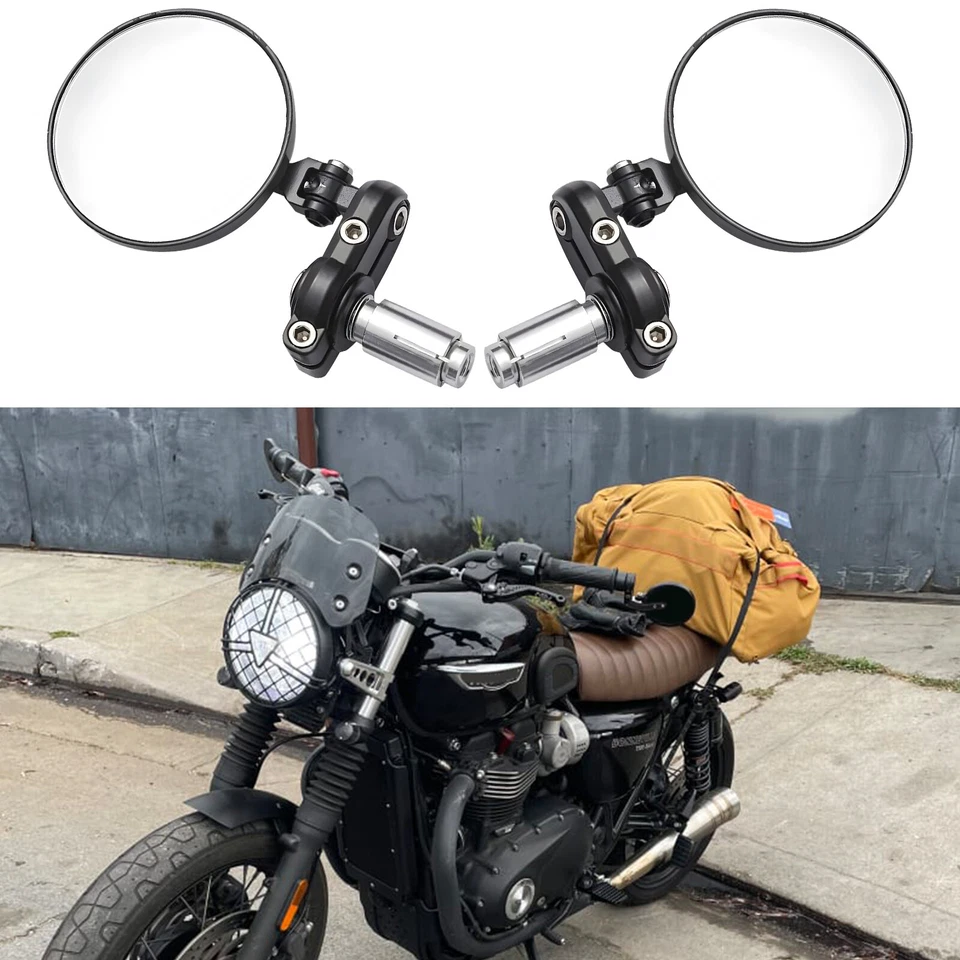 Black Round Motorcycle 7/8'' Bar End Folding Mirrors For Triumph Bonneville T120 - Image 1 of 4