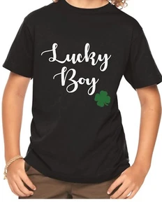 Youth Lucky Boy St. Patrick’s Day Shirt - Cute Irish Clover Tee for Kids - Picture 1 of 6