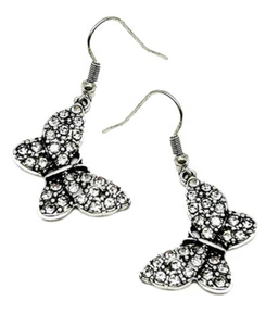 Crystal Metal Butterfly Dangle Earrings for Women - Picture 1 of 1