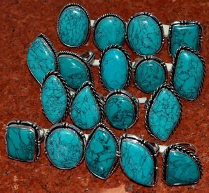 Turquoise Gemstone 925 Sterling Silver Plated 20Pcs Rings Lot 5FR-287 - Picture 1 of 1