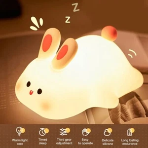 Cute Rabbit Silicone Pat Lamp Soft Light Touch Sensor Child Bedside Night Light - Picture 1 of 6