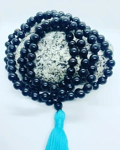 GENUINE EBONY WOOD mala Prayer Bead Necklace 8mm Black Knotted 108 beads mala - Picture 1 of 4
