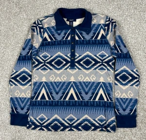 Chaps Henley Shirt Women Medium Blue Aztec Southwestern Thermal Tribal Geometric - Picture 1 of 10