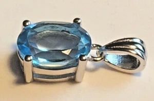 Colgante Topacio Azul Suizo Plata Sólida Piedras Preciosas Naturales 8x6mm Plata S925 - Imagen 1 de 11