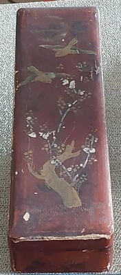 ANTIGUA CAJA DE MADERA CHINA ANTIGUA PINTADA A MANO BISAGRAS Y TACHUELAS HECHAS A MANO Foto 1 de 4