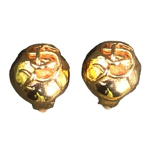 Sonia Rykiel Paris Vintage Gold Tone Domed Logo Clip Earrings Designer - Picture 1 of 5
