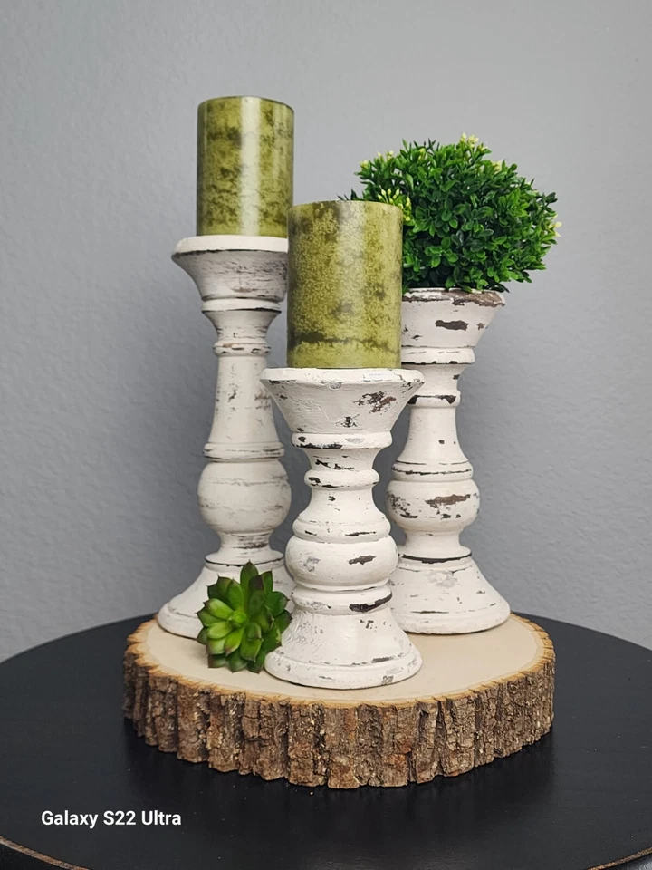 Milk Maids Candle Holders - Shabby Chic White Set of 3 - Image 1 of 4