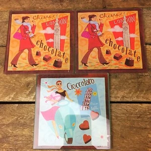 Set of 3 Chocolate European Girl Themed Coasters - London and Italy - Picture 1 of 2